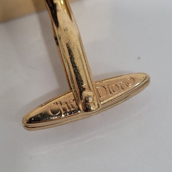 Christian Dior CD Gold Tone Logo Cufflinks Vintage Germany Authentic Glam New - Picture 6 of 8